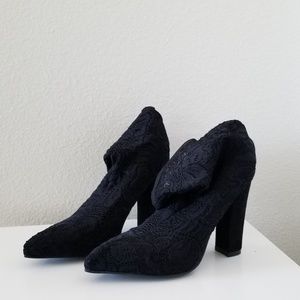 Knee high lace fabric boots